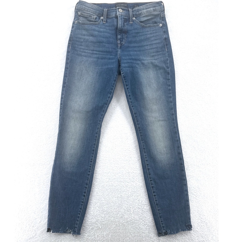 Lucky Brand Women Jeans 8/29 Blue Mid Rise Skinny Ava Raw Hem Medium Wash